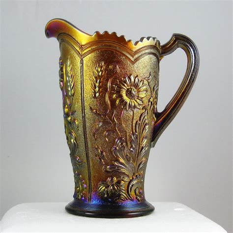 Antique Glass pitcher and 4 glasses with engraved floral pattern, gold detail at the rim, vintage pitcher Cherrylaneantiques (107) 39. . Antique pitcher glass